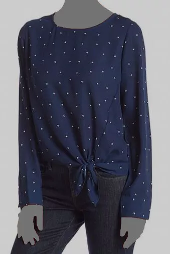 $65 Socialite Women's Blue Long Sleeve Heart Dot Side Tie