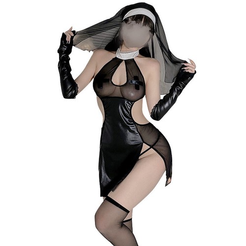 Sexy Dienstmädchen Uniform Nonne Cosplay Kostüm hohles Kleid Nacht Rollenspiel Porno Dessous - Bild 5 von 8