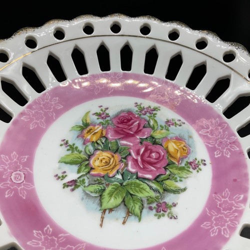 Arnart Compote Courtship pedestal roses candy dish pierced Japan Creation - Bild 4 von 8
