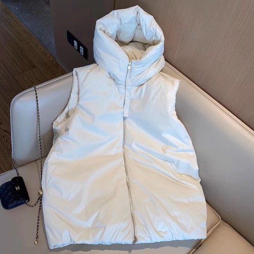 JIL SANDER BEIGE HOODED DUCK DOWN PADDED OVERSIZED SLEEVELESS JACKET GILET COAT - Picture 23 of 24