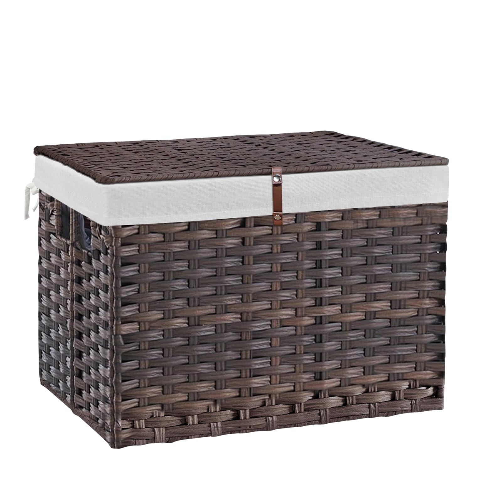 135L Wicker Storage Basket with Lid, Handwoven Large Shelf Basket with Remova...