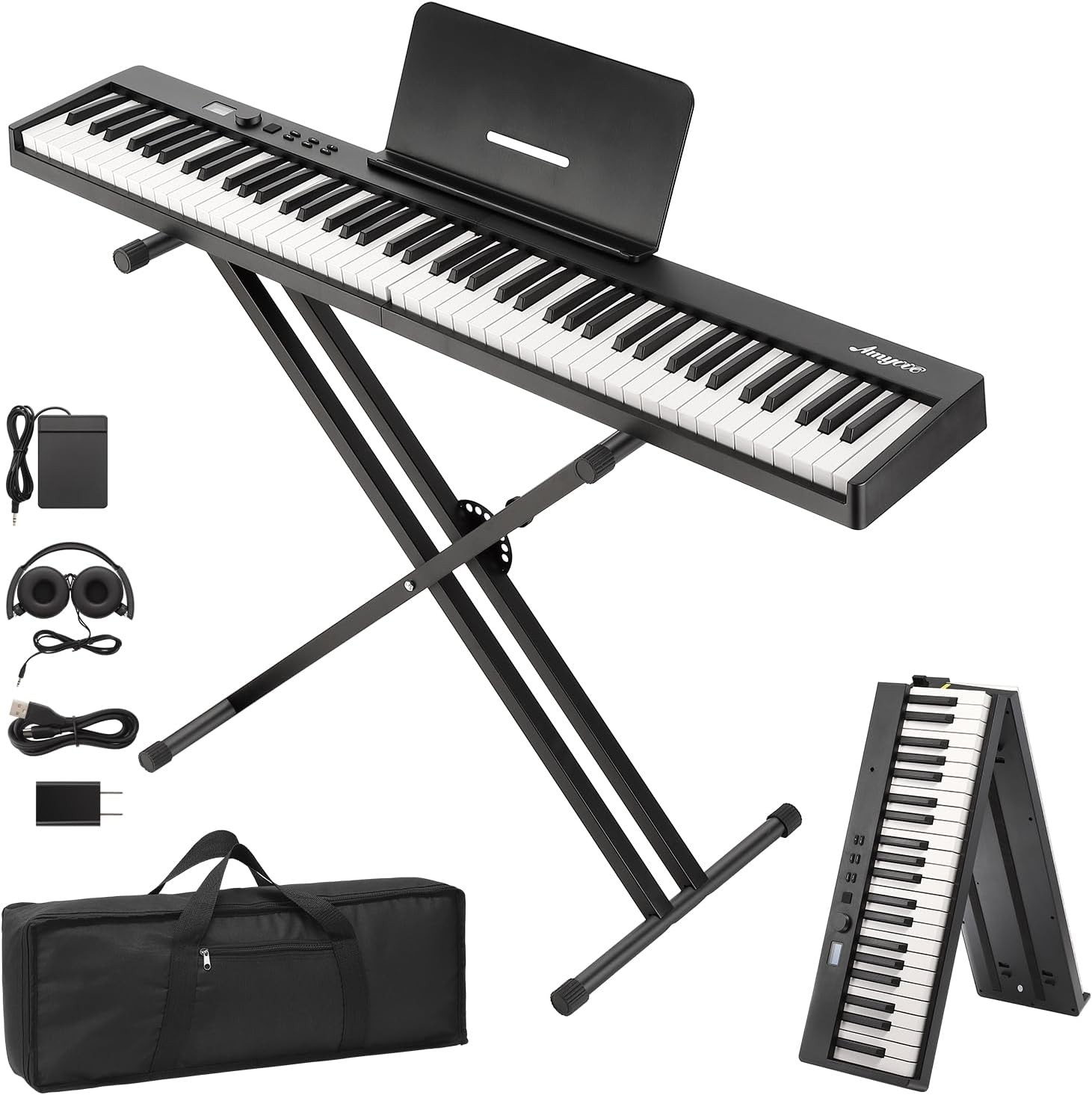 88-Key Foldable Electronic Digital Piano USB Semi-Weighted Keyboard w/ Stand US