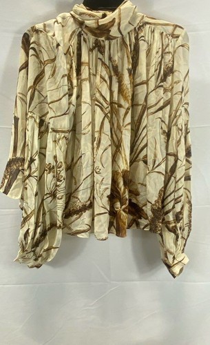 Banana Republic Womens Ivory Floral Blouse XS Rayon High Neck Long Sleeve NWT
