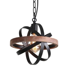 Spherical Displays Changeable Wood Pendant Light for Kitchen Island, Industri...