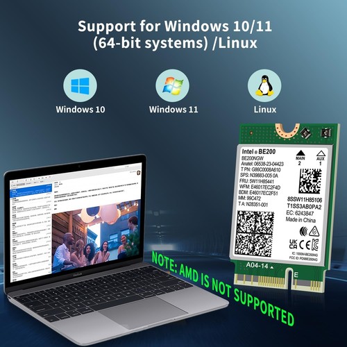 WiFi 7 Wireless Card Intel BE200NGW, Bluetooth 5.4, 5800Mbps M.2/NGFF... - Picture 7 of 7