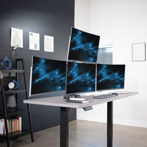VIVO Steel Quad Monitor Desk Mount Adjustable 3 + 1 Stand | 4 Screens up to 32" - 第 2/8 張圖片