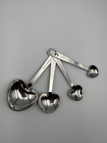 Novelty Heart-Shaped Measuring Spoons w/Sweet Messages Set of 4 Stainless