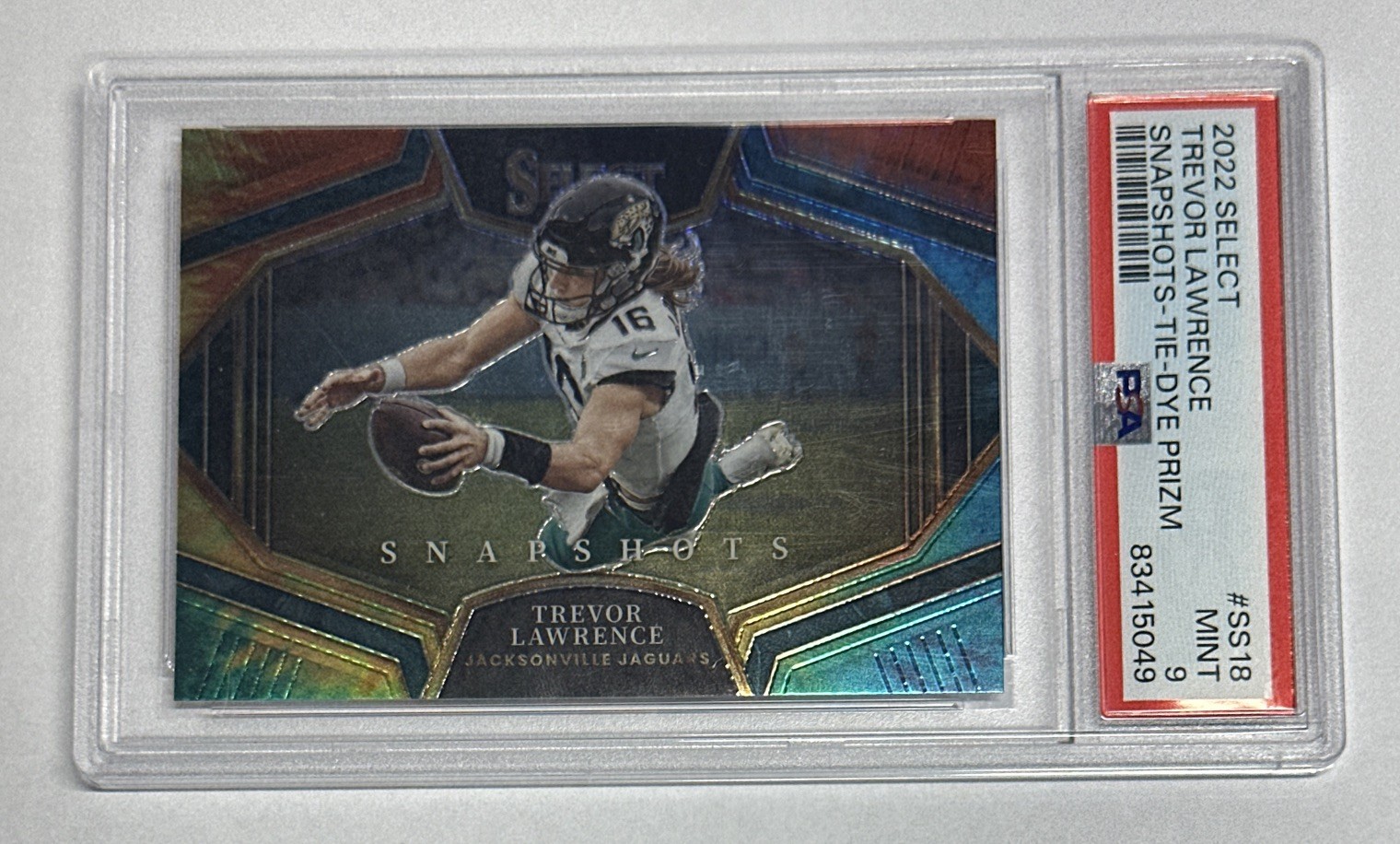 2022 Panini Select Snapshots Tie Dye Trevor Lawrence 17/25 #SS18 PSA MINT 9