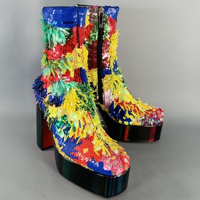 CHRISTIAN LOUBOUTIN SS23 Größe 10 Multi Color Pailletten Plateaustiefel