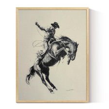 Small Framed Canvas Wall Art, 12x16in, Vintage Sketch Cowboy Horse Art, Weste...