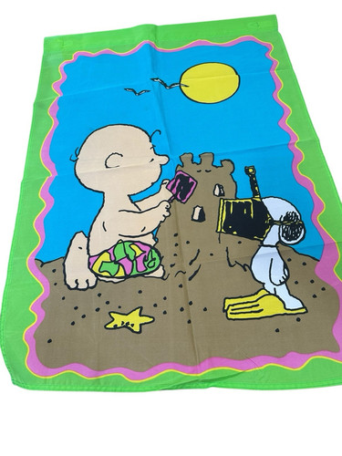 Vintage Charlie Brown Snoopy Garten Flagge 29x42" Am Strand Sandburg