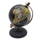 Small GlobeBlack Ocean Rotating World Wood Base Metal Axis 5" High Maps