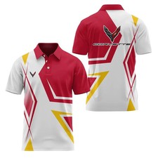 Custom Name Corvette Logo C8 Racing Red White Men's Shirt Size S-5XL