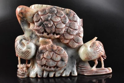 U2603: Japanese Stone jade/jewels Flower sculpture FLOWER VASE VIEWING STONE - Image 1 of 4
