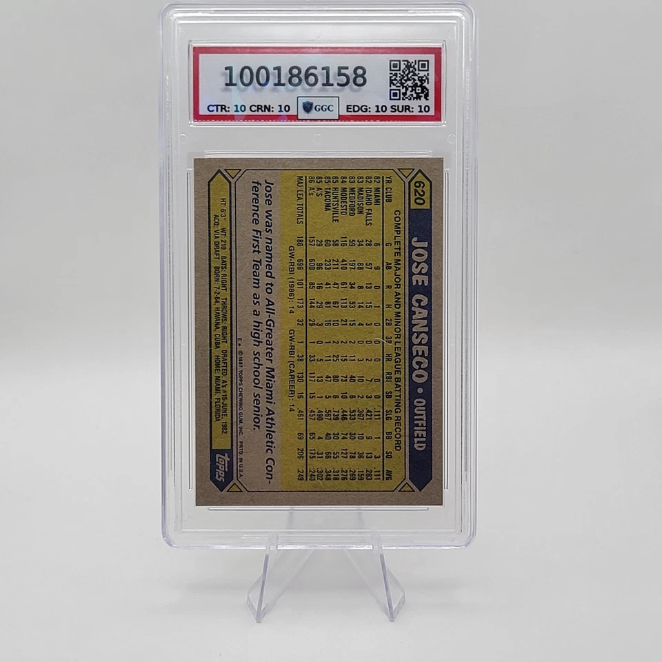 1987 Topps Jose Canseco All Star Rookie #620 Calificado GGC gema como nuevo 10 Foto 2 de 2