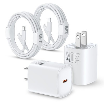 Fast Charging USB C Charger Block 2 Pack 20W PD Charging Adapter with 6FT USB...