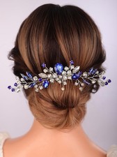 Bridal Hair Comb with Blue Rhinestones Crystals 15x8cm Alloy Side Comb