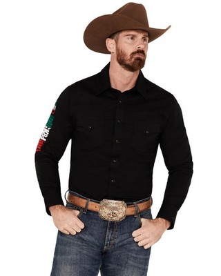 Rock & Roll Denim Men's And Men'S Mexico Logo Long Sleeve Western Snap -