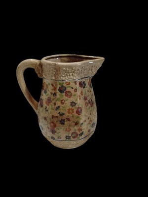Vintage Mid Century Japanese Floral Mosaic Coffee Tea Pitcher Creamer