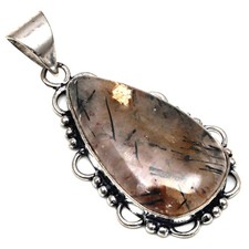 Pendant Black Rutile Gemstone Handmade Gift For Her 925 Silver Jewelry 2