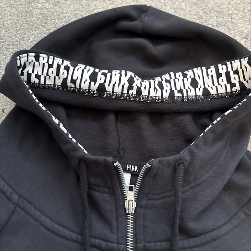 Victoria Secret PINK Zip Up Black Hoodie Dog Y2K Women Spell out “Pink” LOGO - Picture 5 of 19