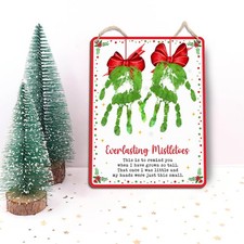 DIY Everlasting Mistletoes Baby's First Christmas Handprints Hanging Sign, Ev...