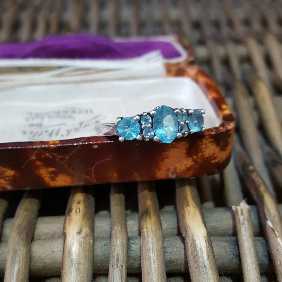 925 Sterling Silver Ring, Swiss Blue Topaz Ring, Size P US 7.75, Gemstones Ring - Image 4 of 4