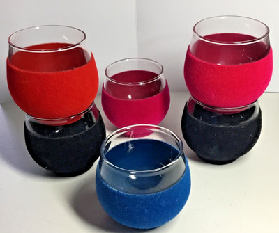 Vintage 6 pc. Set Flocked Glass Roly Poly Barware Cocktail Wine Glasses MCM