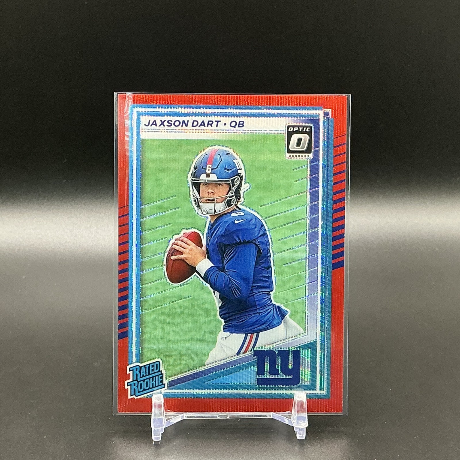 2025 Panini Donruss - Rated Rookie Jaxson Dart #400 Optic Preview Red Wave Prizm