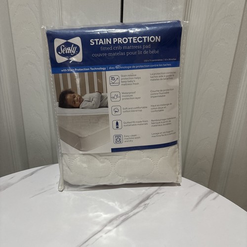 Sealy STAIN PROTECTION Fitted Crib Mattress Pad 52 x 28 in White - Picture 1 of 2