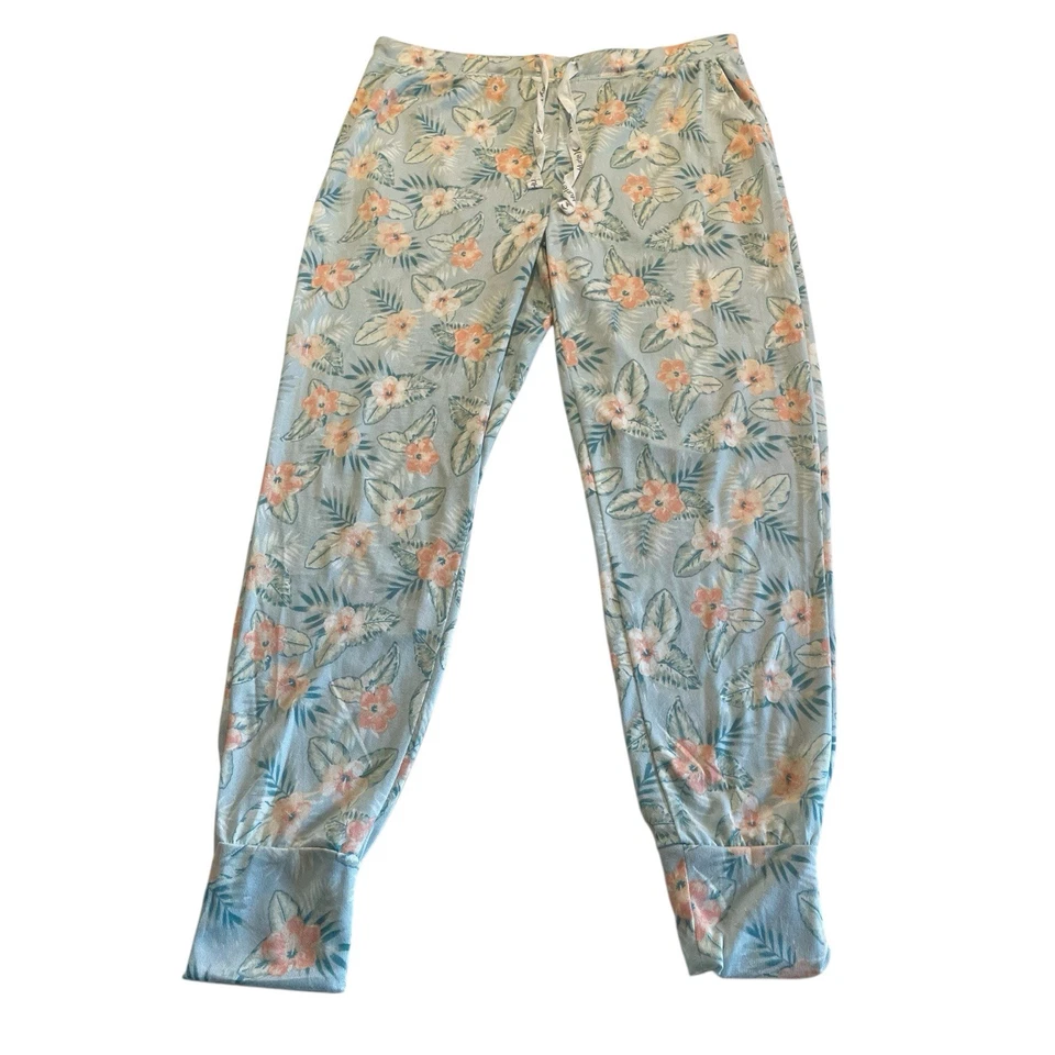 Hurley Women’s Lounge Sleep Pant Size Large Floral Green Orange Drawstring Soft - Image 2 of 4