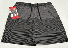 Kirkland Signature Men's Stretch Swim Shorts, Grey/Black Stripes, Size M