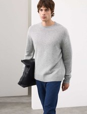 M S - Autograph Mens Grey Knitted Crew Long sleeved Jumper