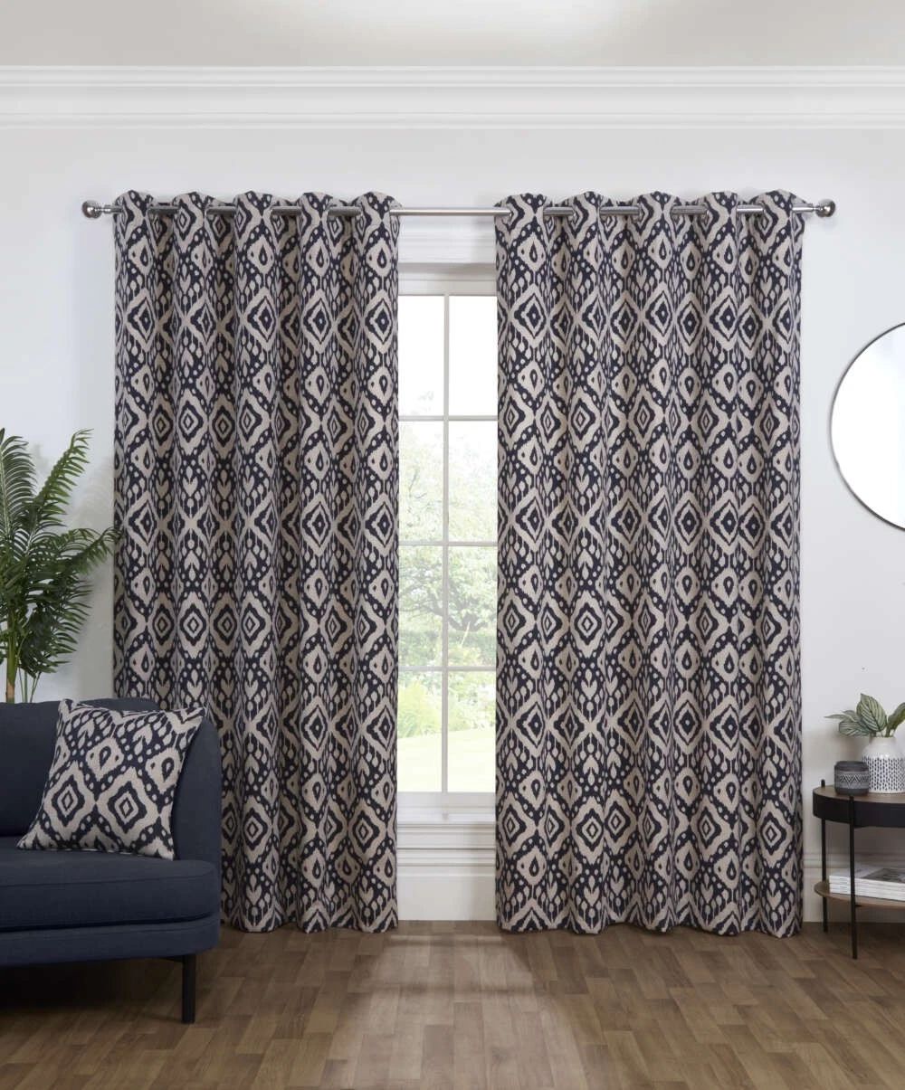 Lined Eyelet Geometric Navy Curtains Sundour Marrakech
Opens in a new window or tab