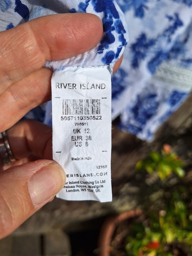 River Island Blue & White Floral Victoriana Frill Button Down Shirt 12 Was £35 - Picture 9 of 10