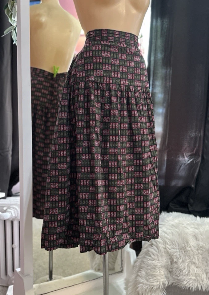 Saia Vintage Anos 40 Rosa Verde Feito à Mão Algodão Longa Midi Art Deco Cintura Gota P/M - Imagem 4 de 4