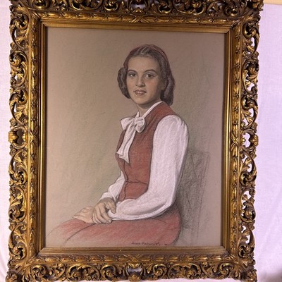 Joseph Margulies Signed Pastel Portrait 1984 Young Woman Ornate Frame 27x31 