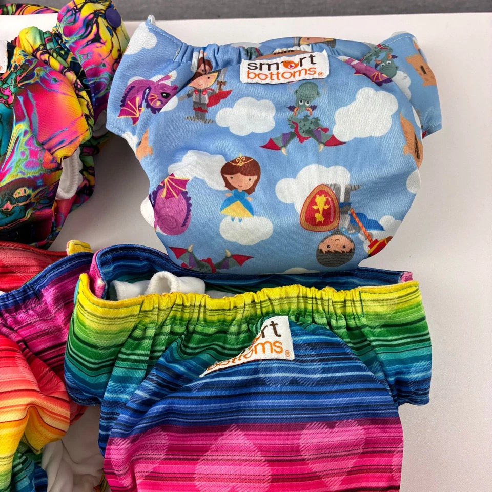 Pañales de tela Smart Bottoms 100 % algodón orgánico todo en uno para verter castillo arco iris Foto 3 de 4