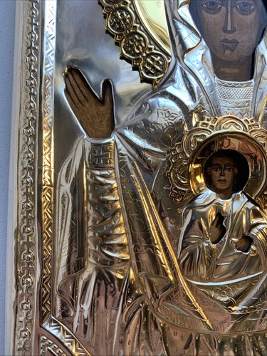 Orthodox Icon Our Lady of the Sign Mother of God Metal Gilding & Wood Interior - Picture 20 of 23