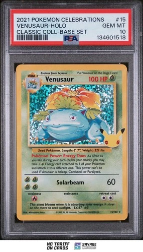 2021 Pokemon Celebrations Classic Base Set Holo Venusaur PSA 10 #15/102