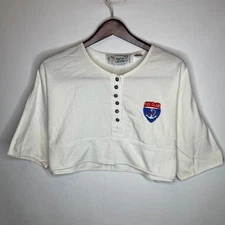 Vintage Folette Lifestyle Fun Club Cropped Henley Top White Women’s