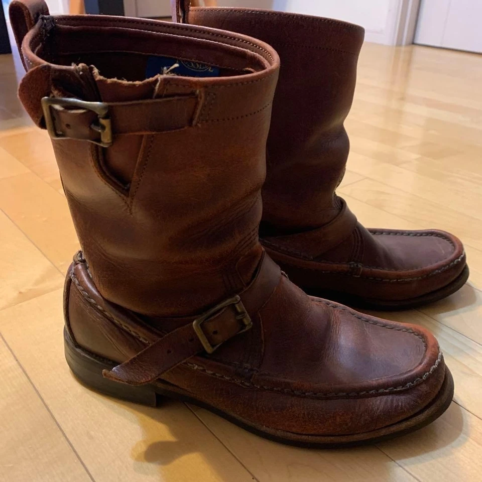 Russell Mocasín Azul Etiqueta Cavalier Botas de Cuero Marrón 7 Hombres 26cm Foto 2 de 4