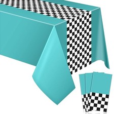 Car Birthday Party Supplies Racing Decorations 50s Party Tablecloth 3 Cyan