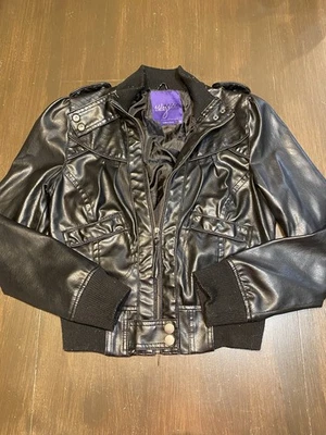 Miley Cyrus Max Azria Jacket Womens Medium Black Faux Leather Full Zip Y2k - Image 1 of 4