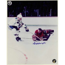 Gump Worsley (deceased) Autographed Montreal Canadiens 8X10 Photo vs. St. Louis