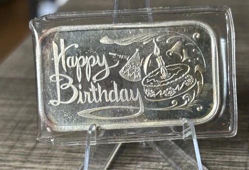 VINTAGE SILVER TOWNE HAPPY BIRTHDAY SILVER ART BAR