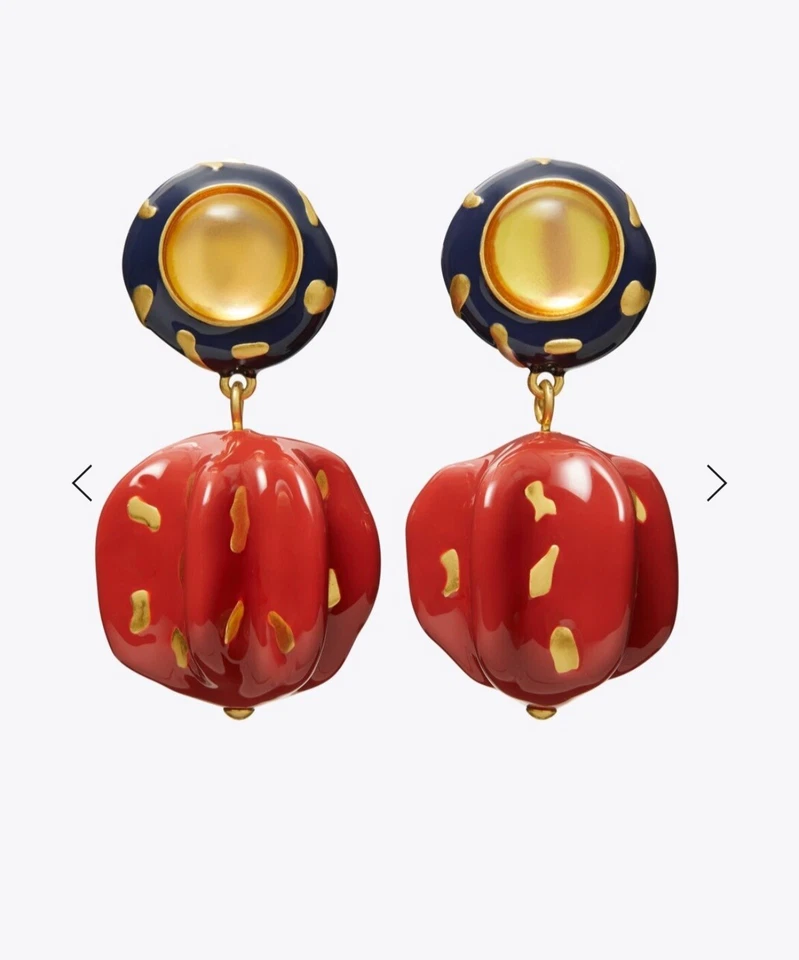 Pendientes de clip de resina pintada roja Tory Burch nuevos Foto 2 de 4