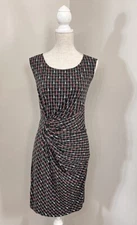 Max Studio Sleeveless Side Knot Midi Ruched Dress Size M Unlined Geometric Print