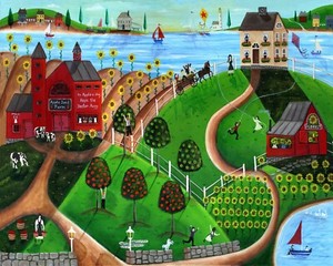 OrIgInAl-FoLk-ART-PaInTiNg-AppLeS-SuNfLoWeRs-KiDs-KiTeS-CoW-BoAT-FrEE-ShIPPiNg