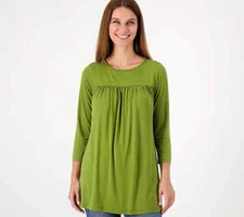 Attitudes by Renee Yummy Jersey 3/4 Sleeve Flounce Top Cactus Size L A521324